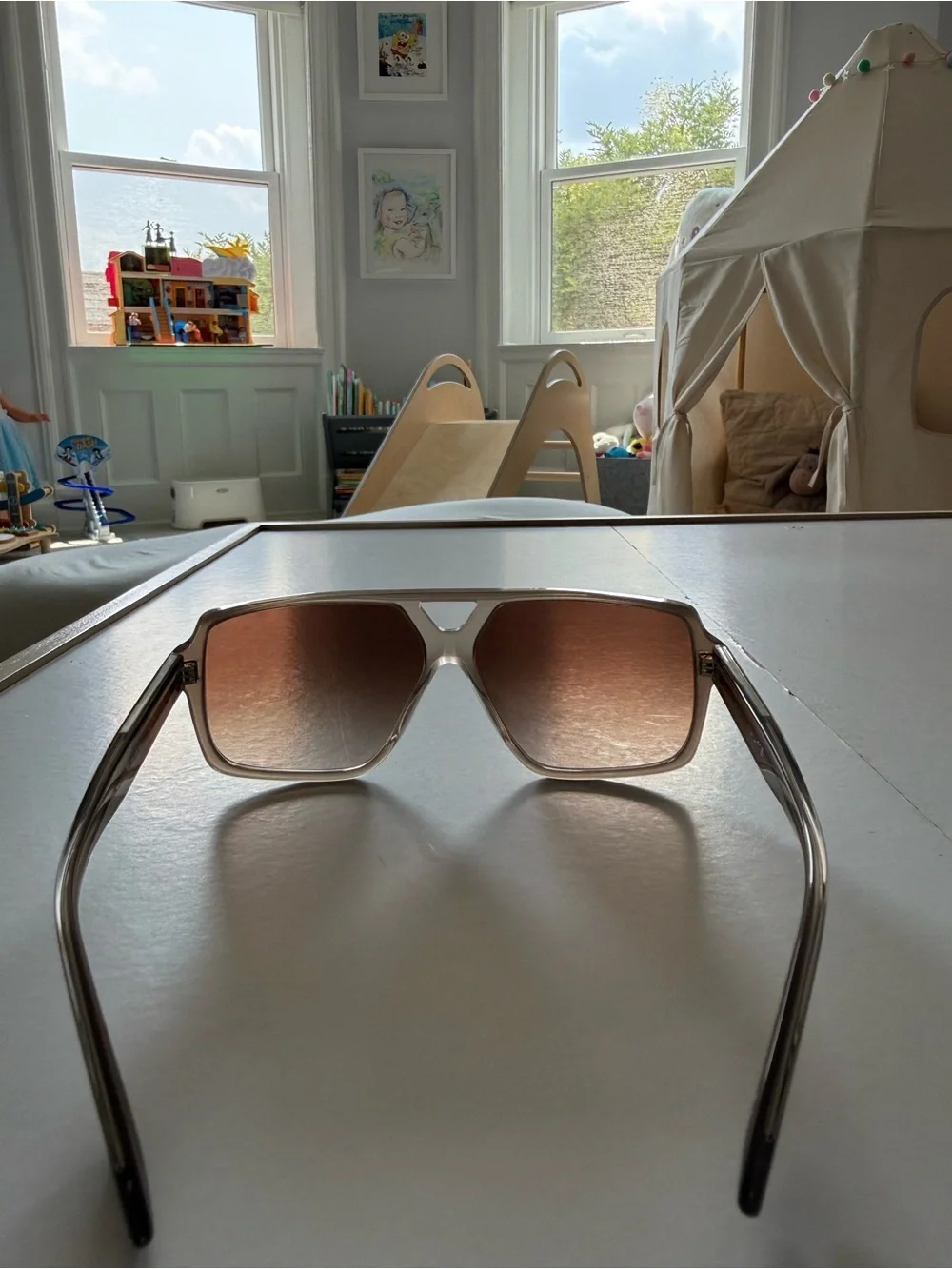 KHAITE and Oliver People Translucent Beige Frame Sunglasses with Brown Lenses